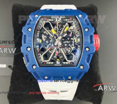 Swiss Clone Richard Mille Rafael Nadal RM35-03 Blue Case White Rubber Strap Watch 